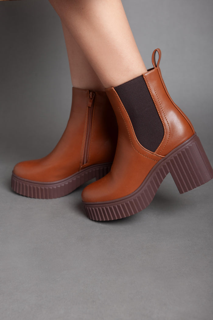 Bree High Heel Plain Half Boot - Camel