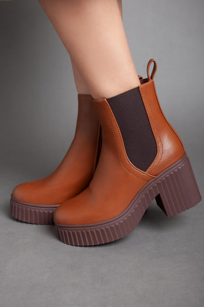 Bree High Heel Plain Half Boot - Camel