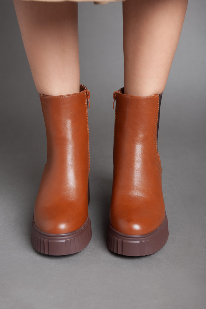 bree High Heel Plain Half Boot - Camel