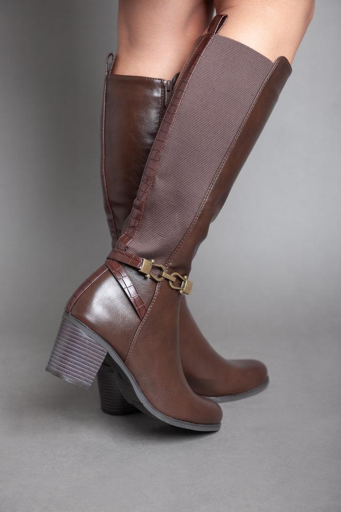 Bree Leather Strap With Chains - Knee Boot - Brown