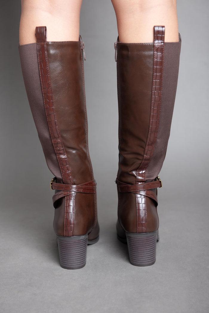 Bree Leather Strap With Chains - Knee Boot - Brown