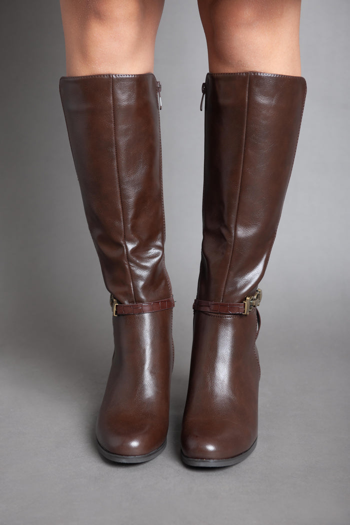 bree Leather Strap With Chains - Knee Boot - Brown