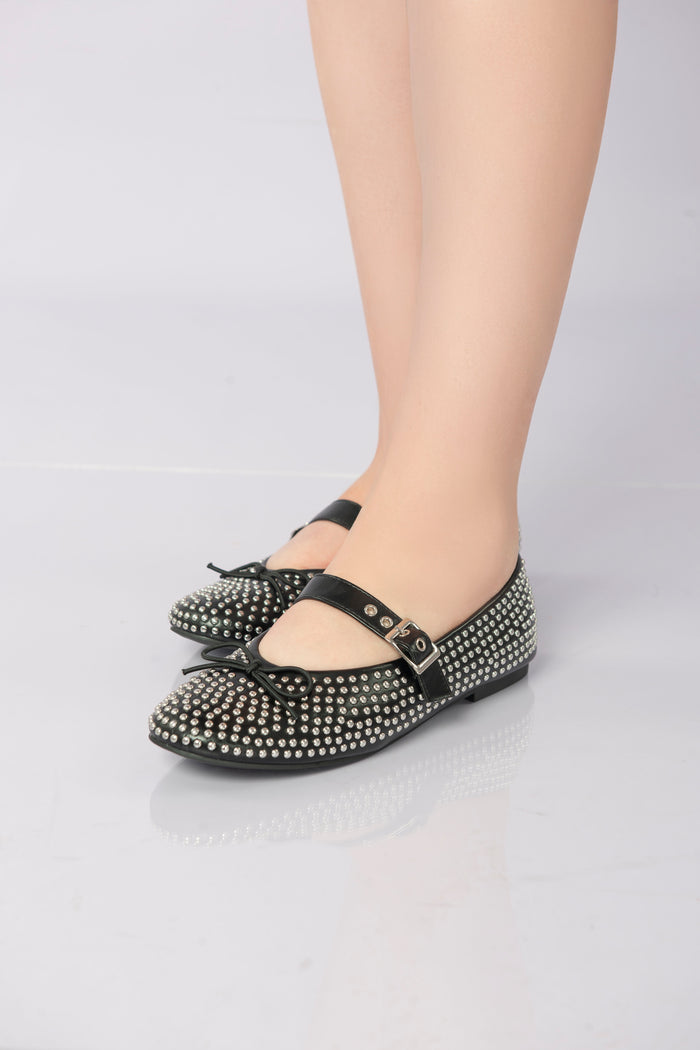 Bree Lunessa Crystal Strap Flats - Black