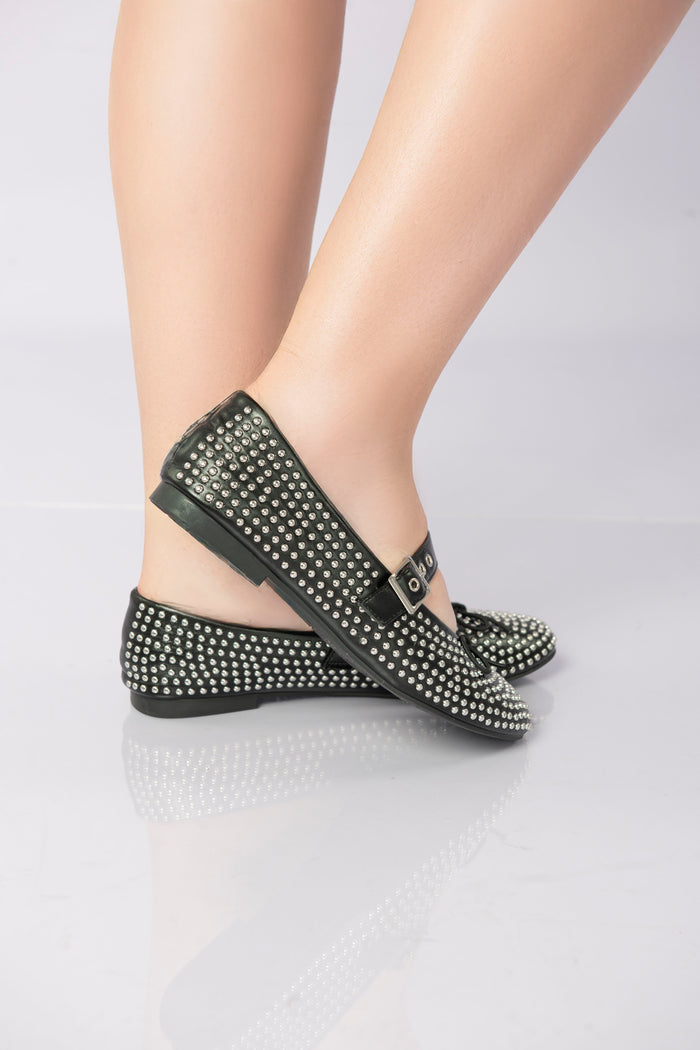 Bree Lunessa Crystal Strap Flats - Black