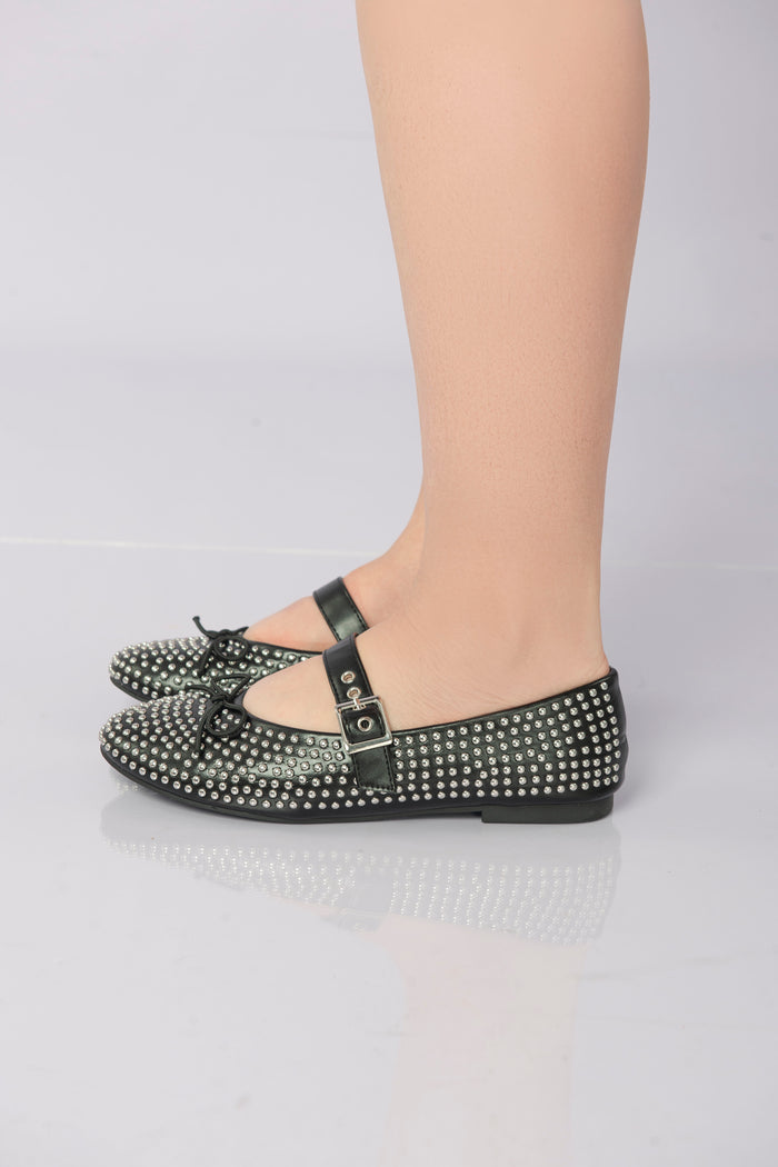 bree Lunessa Crystal Strap Flats - Black
