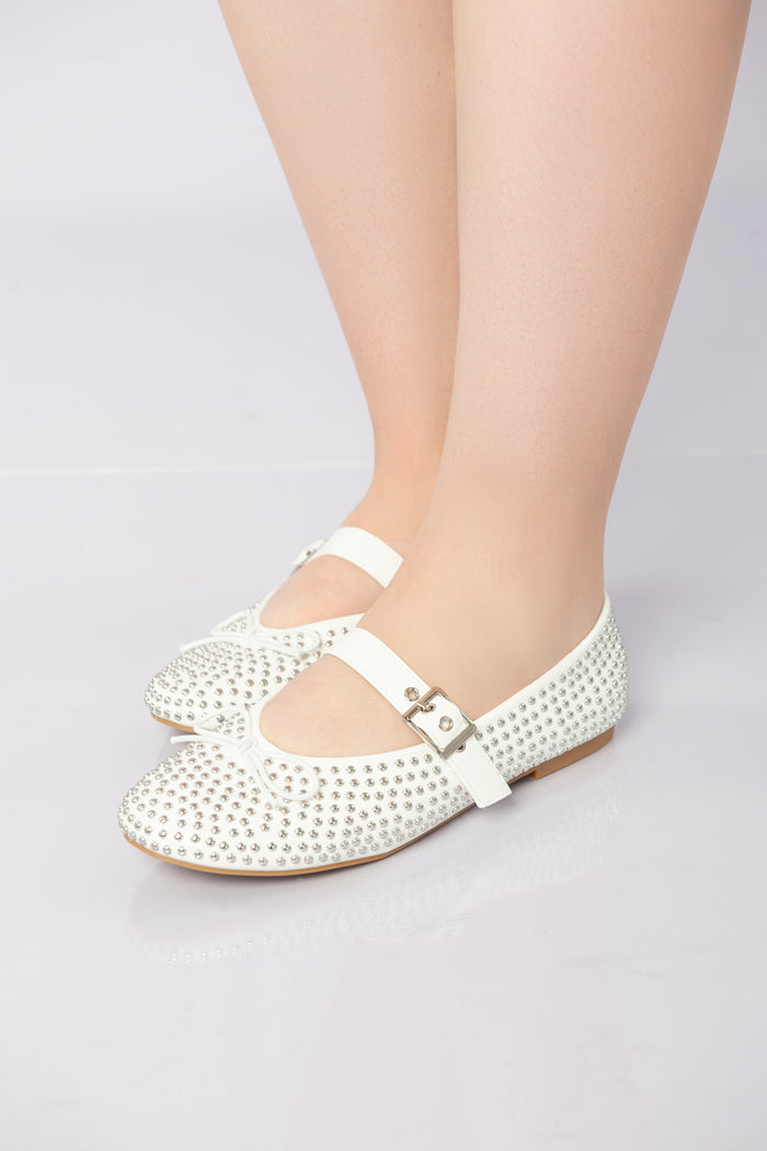 Bree Lunessa Crystal Strap Flats - White