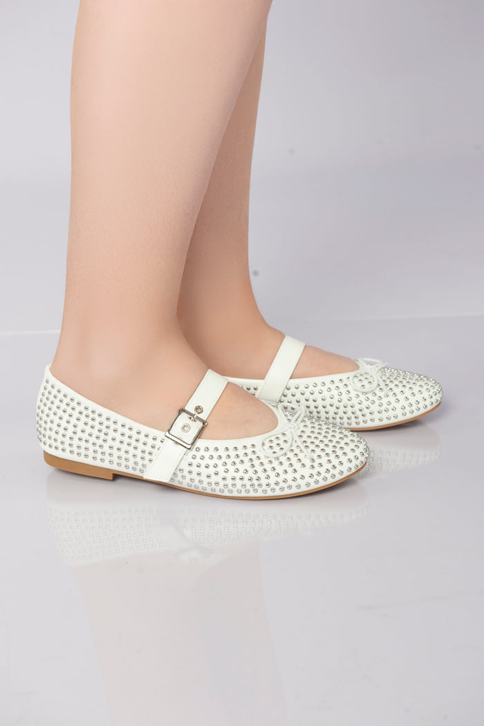 Bree Lunessa Crystal Strap Flats - White