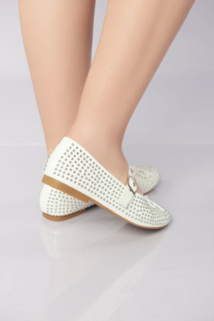 Bree Lunessa Crystal Strap Flats - White