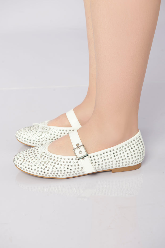 bree Lunessa Crystal Strap Flats - White