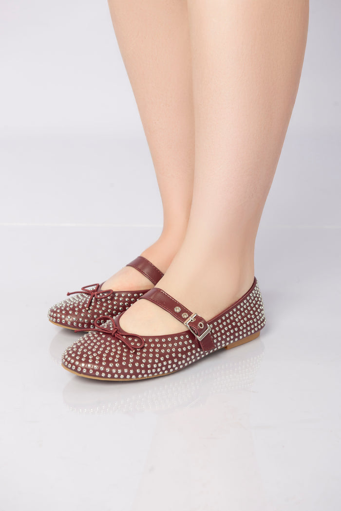 Bree Lunessa Crystal Strap Flats - Wine