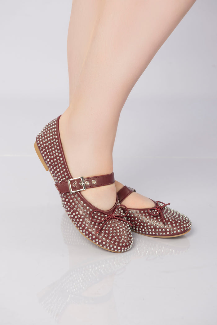 Bree Lunessa Crystal Strap Flats - Wine