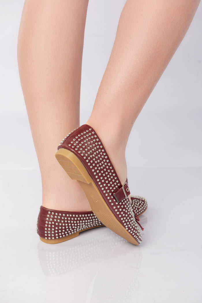 Bree Lunessa Crystal Strap Flats - Wine