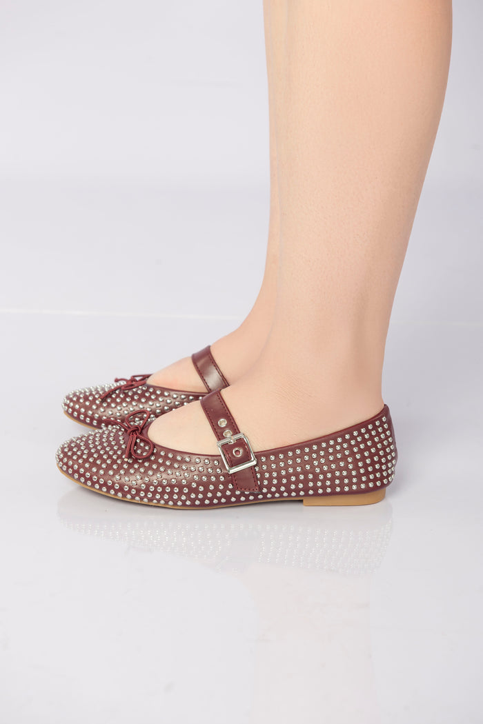 bree Lunessa Crystal Strap Flats - Wine