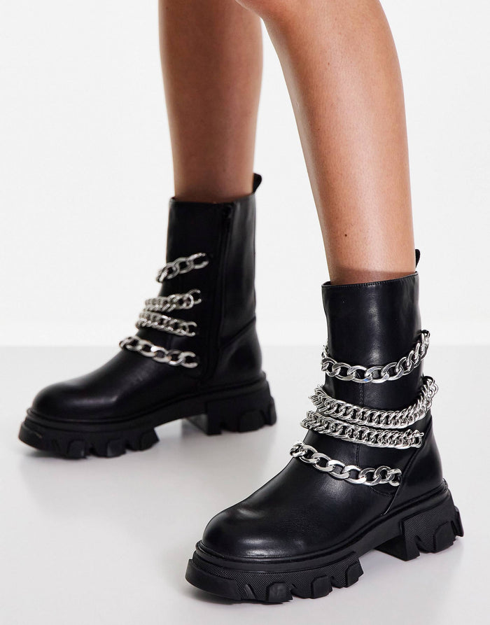 bree Metal chain ankle boots - Black