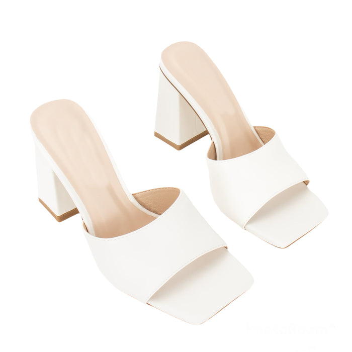 Bree Moda Block Heel Mules - White