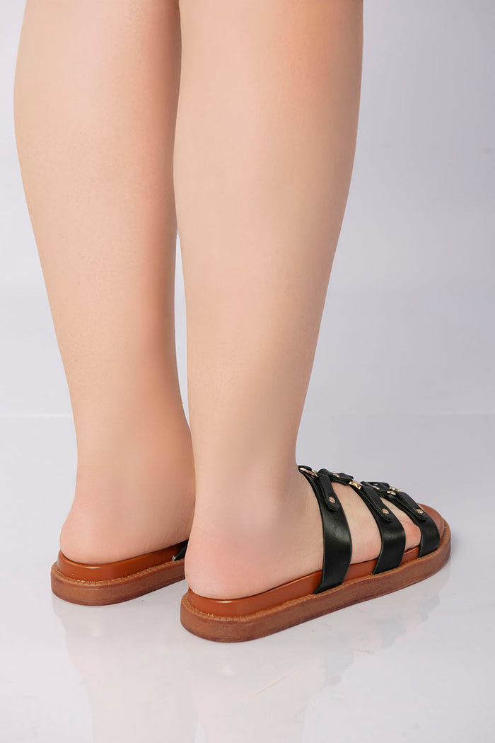 Bree Open-Toe Strappy Slide - Black