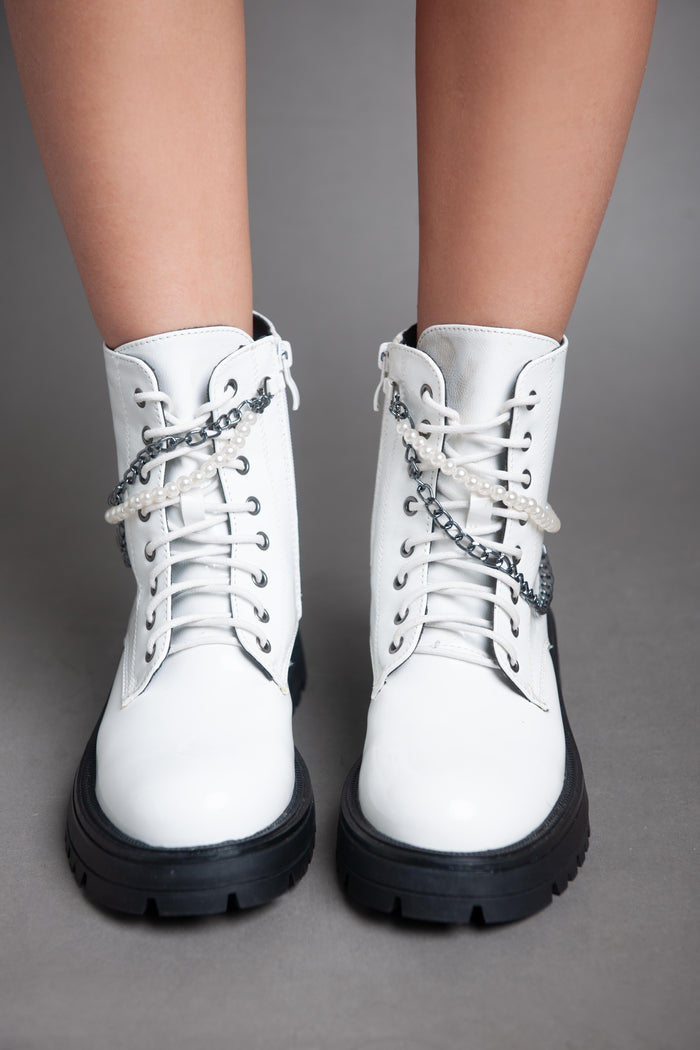 Bree Pearl Chain Patent Boots