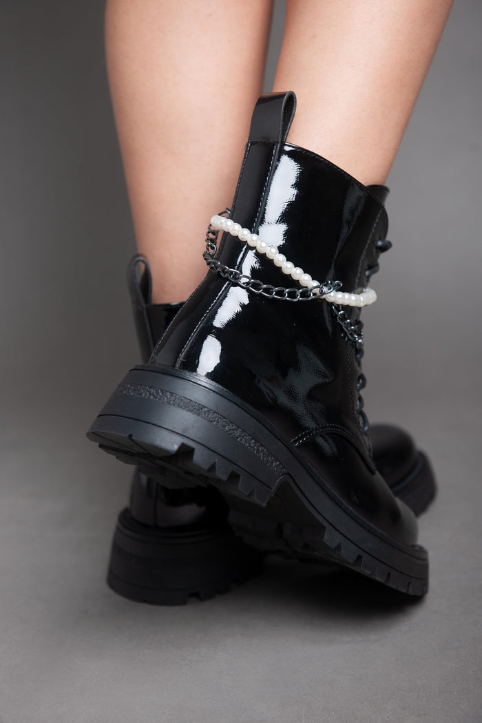 Bree Pearl Chain Patent Boots
