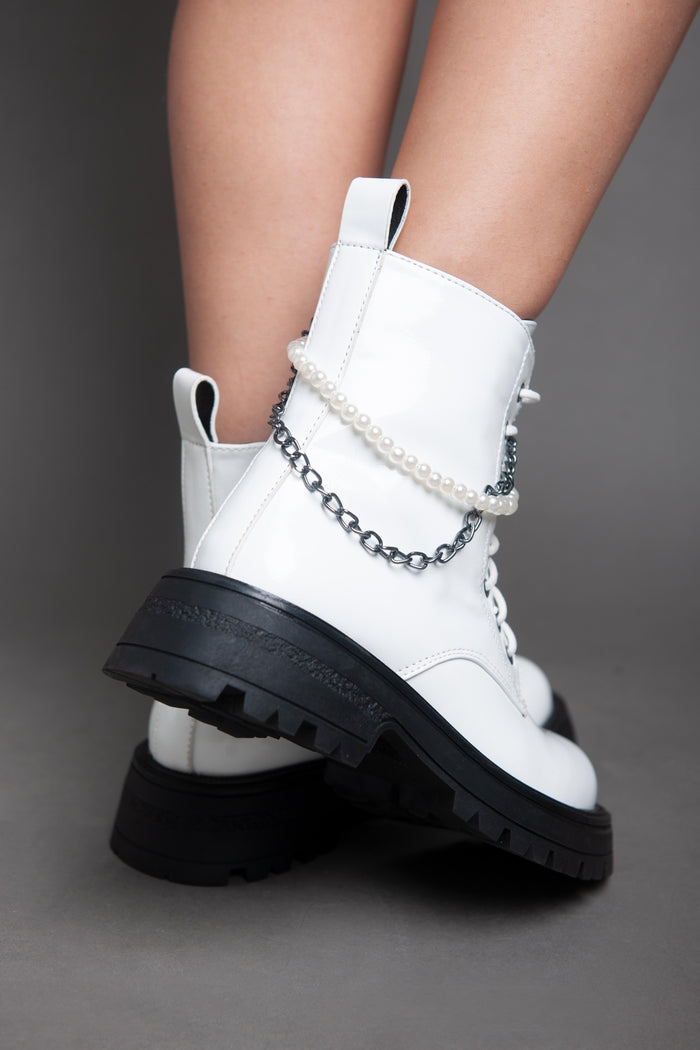 Bree Pearl Chain Patent Boots