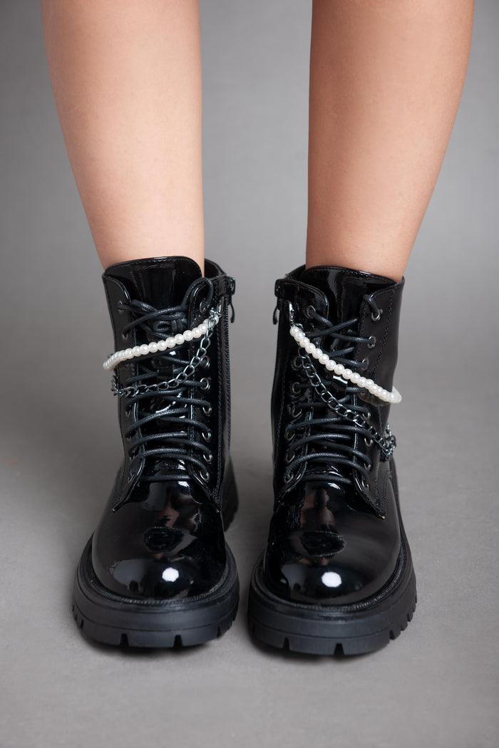 bree Pearl Chain Patent Boots