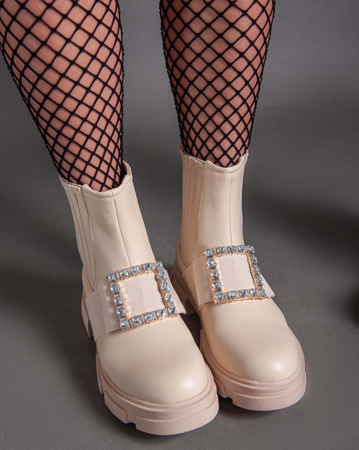 Bree Rangers Strass Buckle Boots - Beige