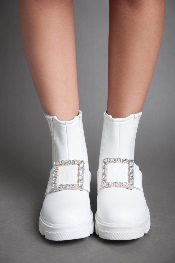 bree Rangers strass buckle boots - White