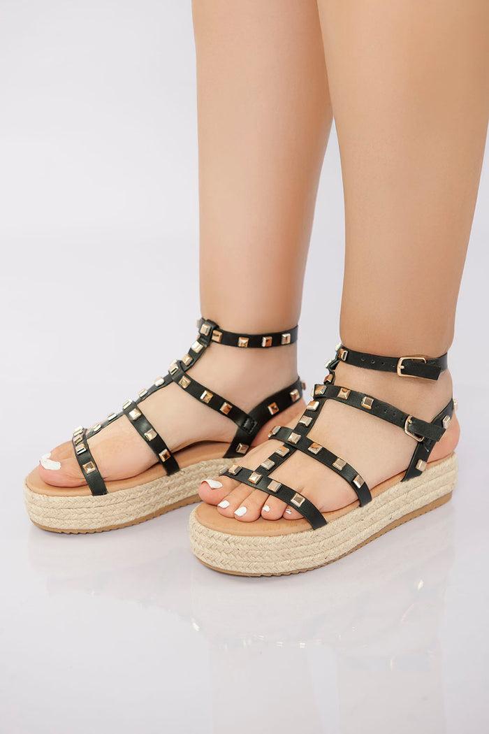 Bree Rockstud Platform Gladiator Sandal - Black