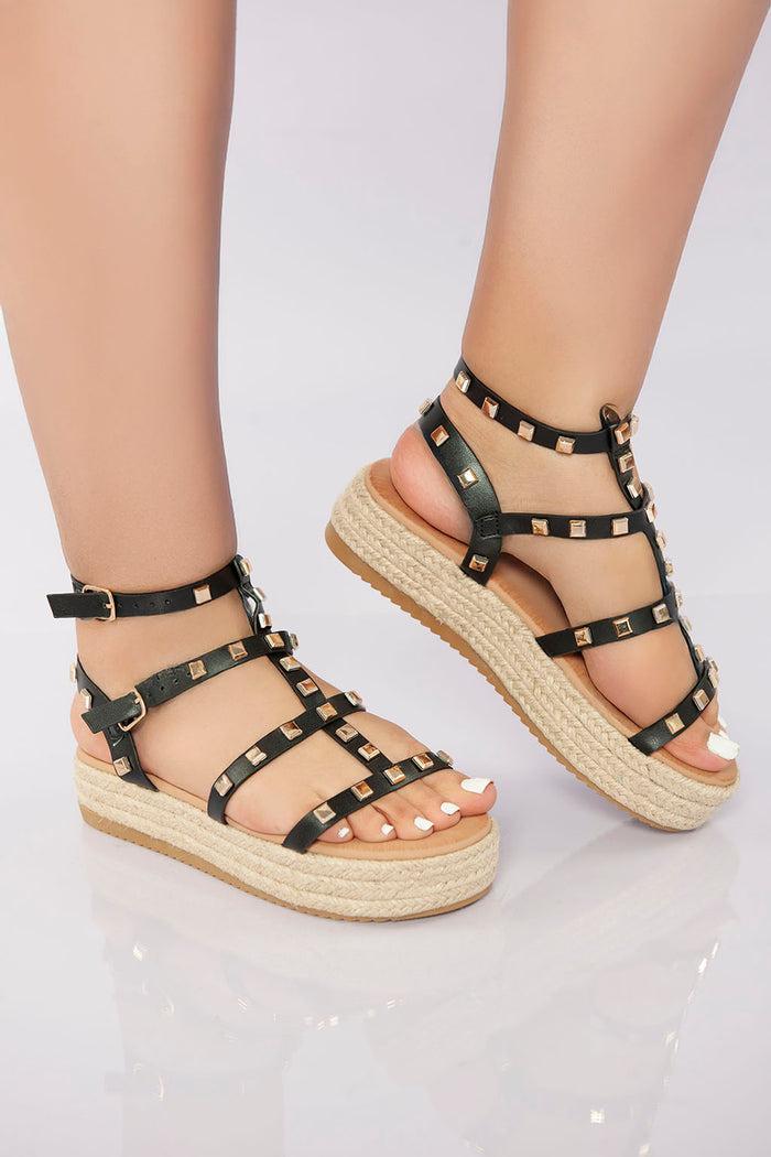 Bree Rockstud Platform Gladiator Sandal - Black