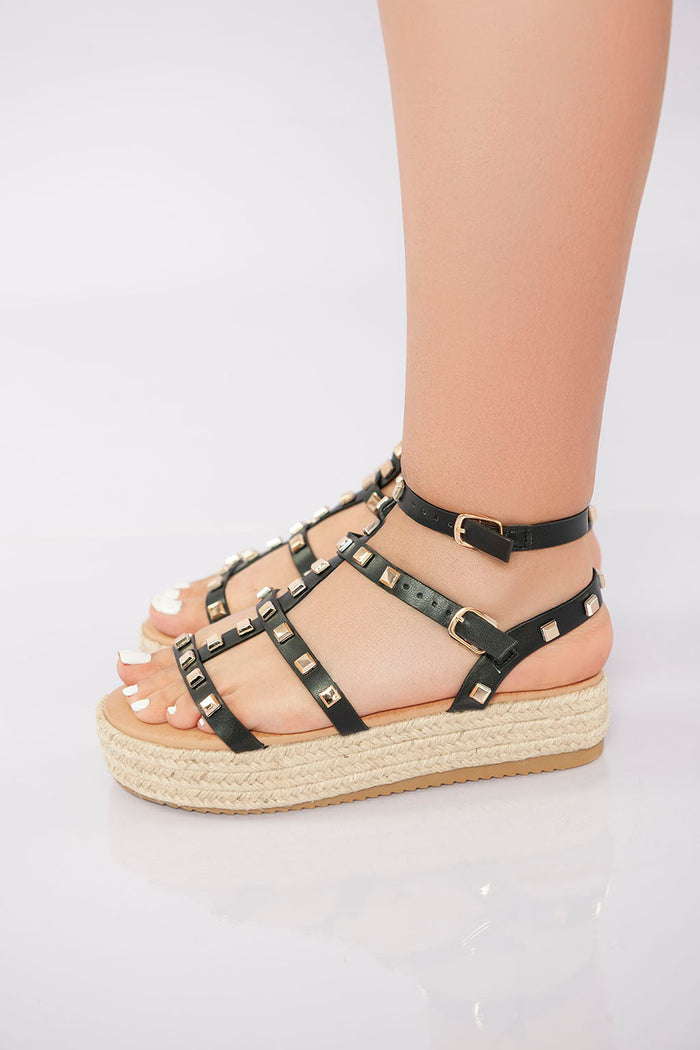 bree Rockstud Platform Gladiator Sandal - Black