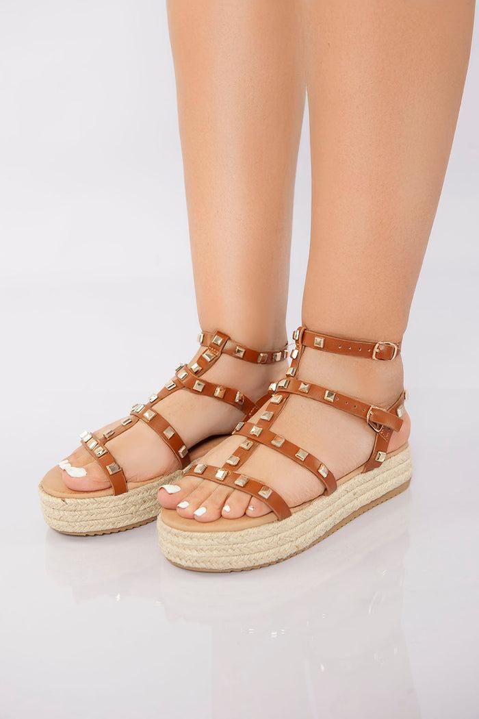 Bree Rockstud Platform Gladiator Sandal - Camel