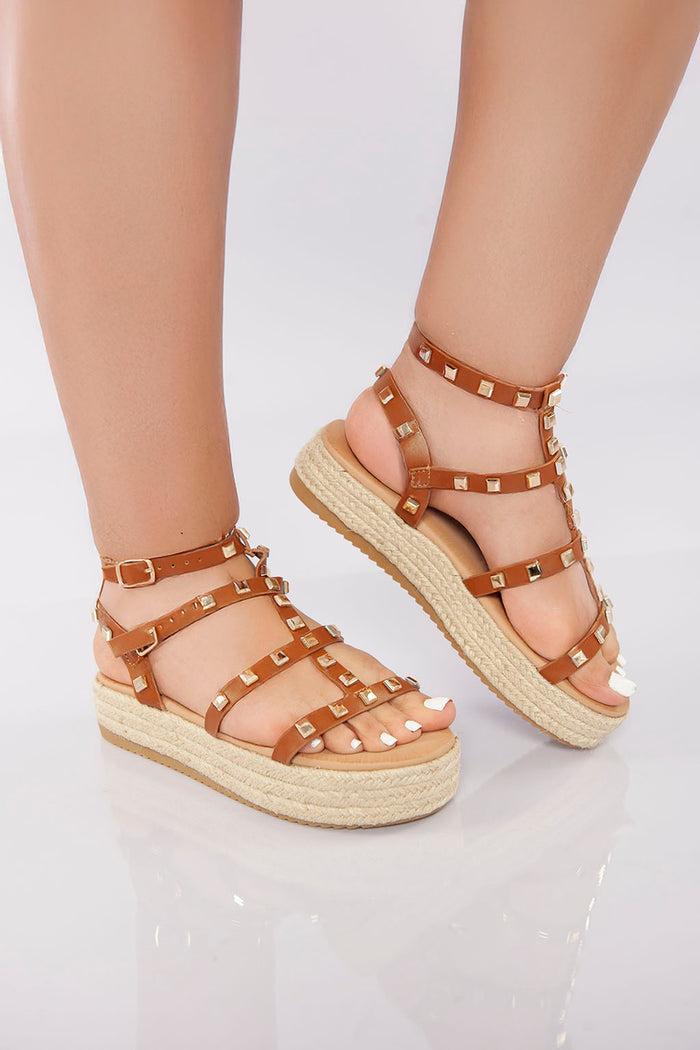 Bree Rockstud Platform Gladiator Sandal - Camel