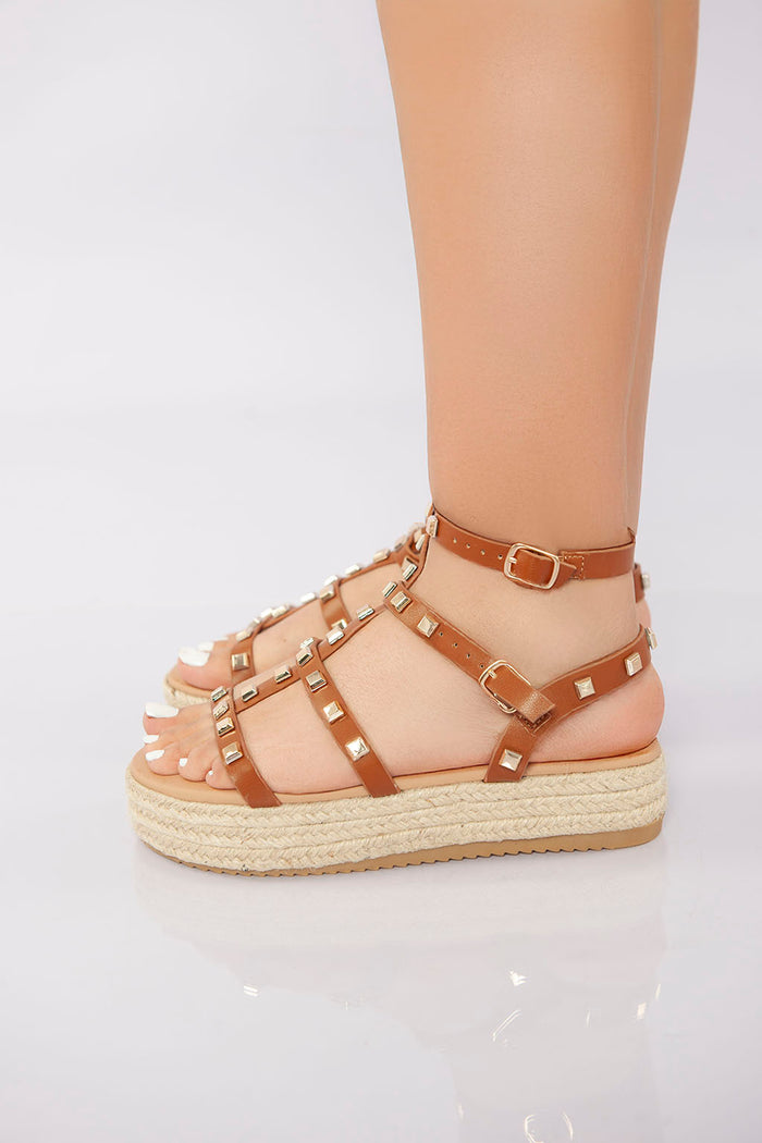 bree Rockstud Platform Gladiator Sandal - Camel