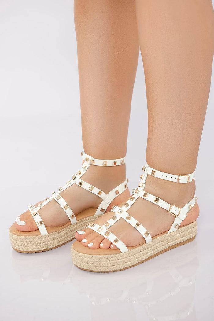Bree Rockstud Platform Gladiator Sandal - White