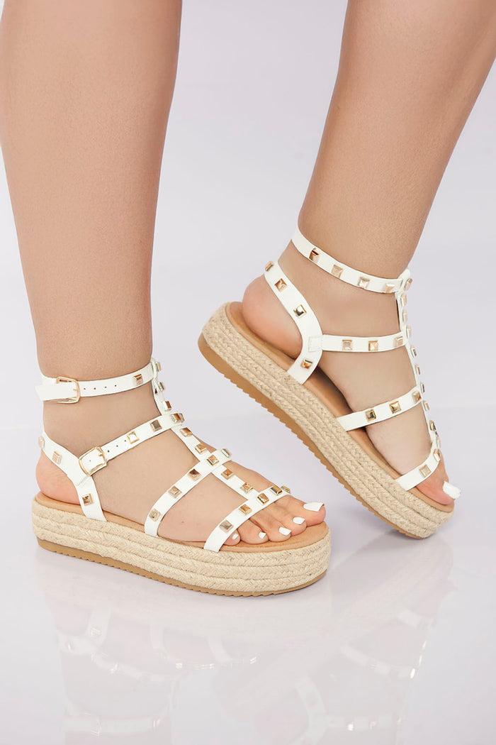 Bree Rockstud Platform Gladiator Sandal - White