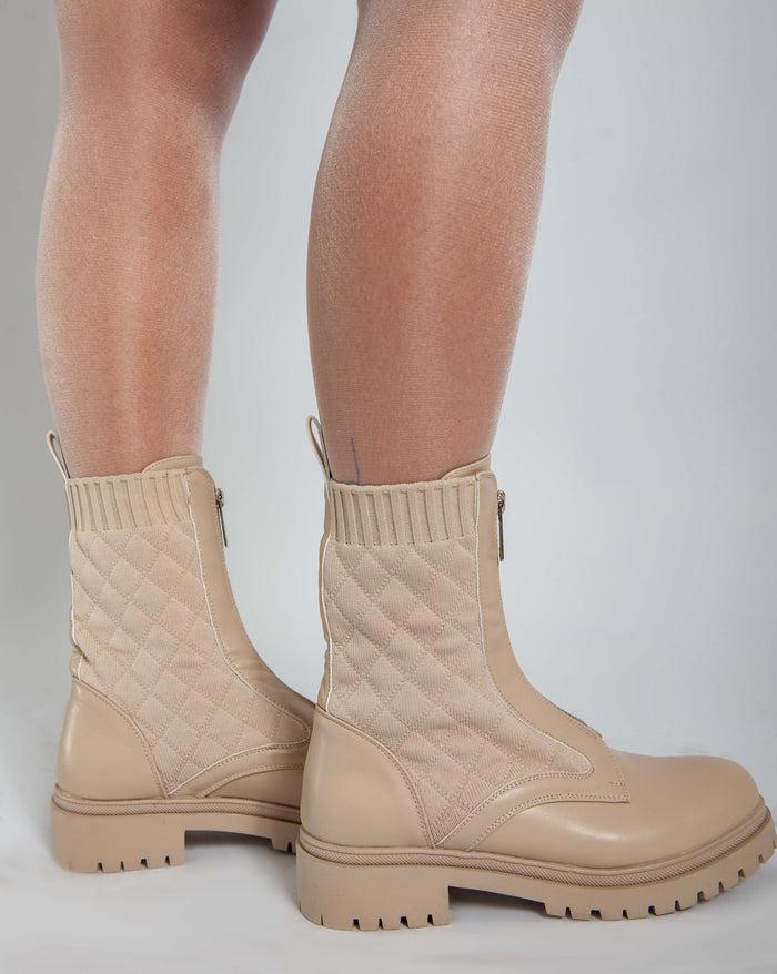 Bree Rubberised Chuncky Boots - Beige