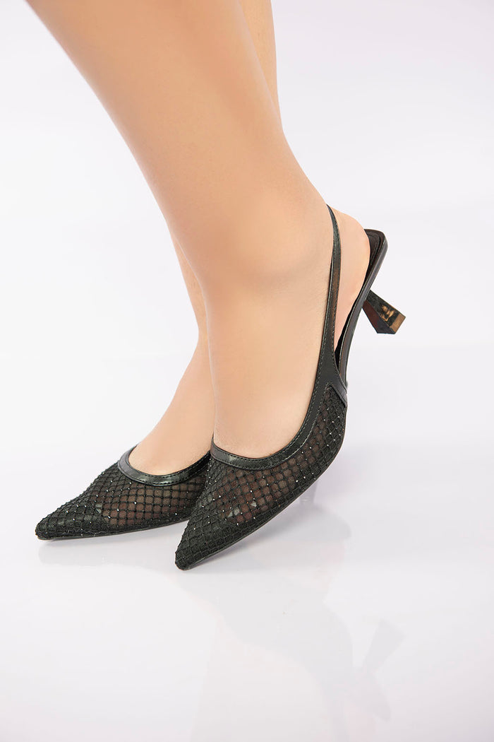 Bree Sheer Mesh Pointed Heel - Black
