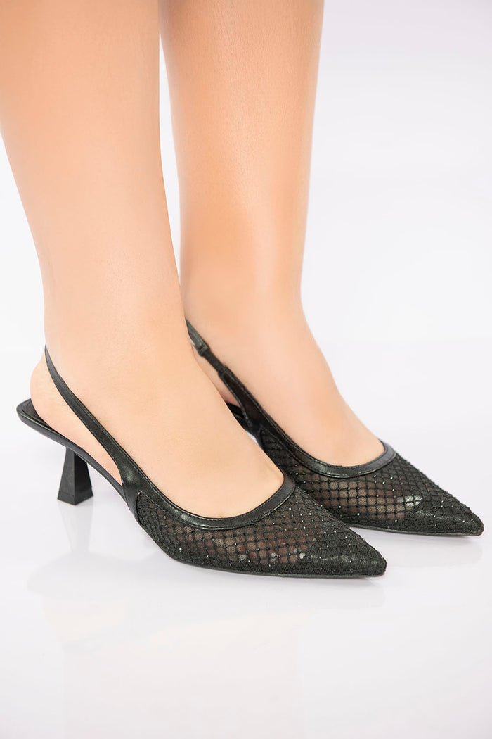 Bree Sheer Mesh Pointed Heel - Black