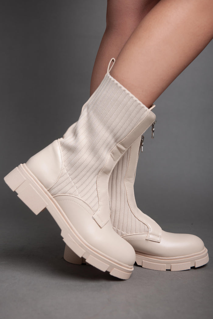 Bree Sided Socks - Half Boot - Beige