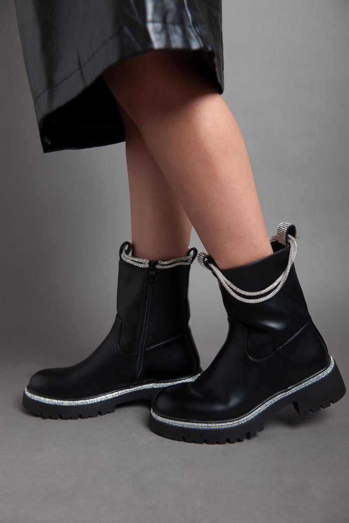Bree Sparkle Chains Half Boot - Black