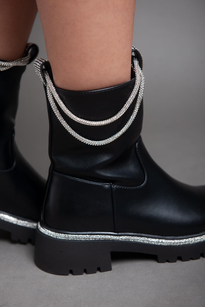 Bree Sparkle Chains Half Boot - Black