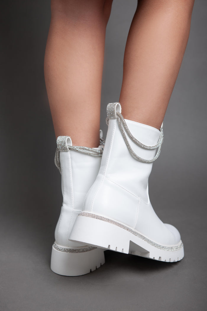 Bree Sparkle Chains Half Boot - White
