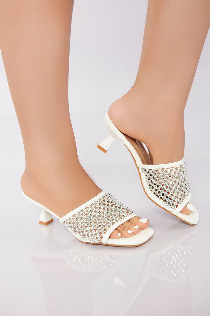 Bree Sparkling Slide Sandal - White