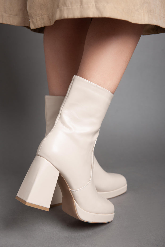 Bree Squared Heeled Half Boot - Beige