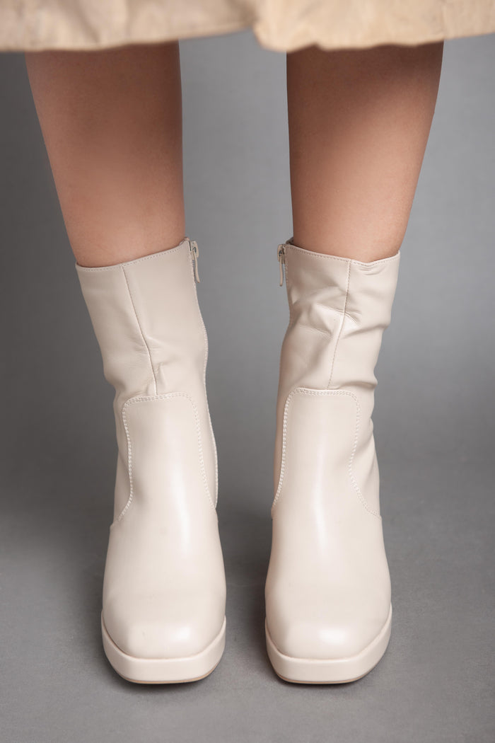 Bree Squared Heeled Half Boot - Beige