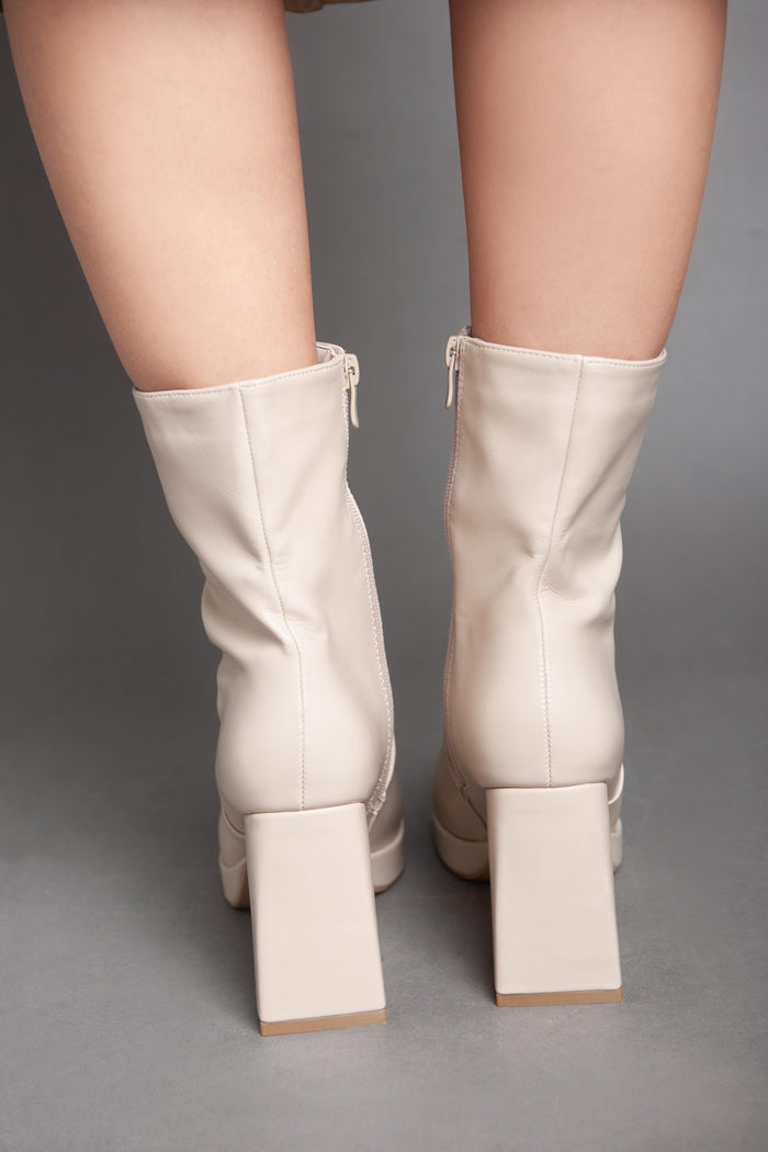 Bree Squared Heeled Half Boot - Beige