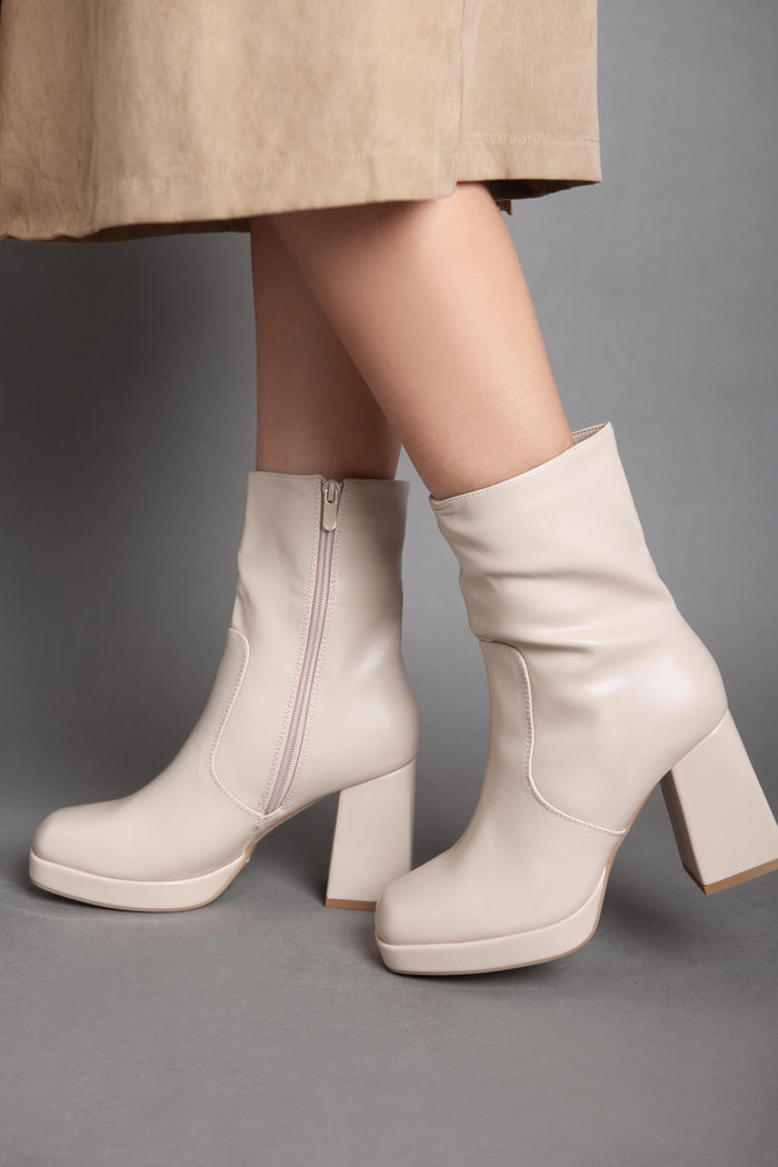 bree Squared Heeled Half Boot - Beige