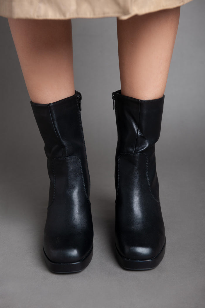 Bree Squared Heeled Half Boot - Black