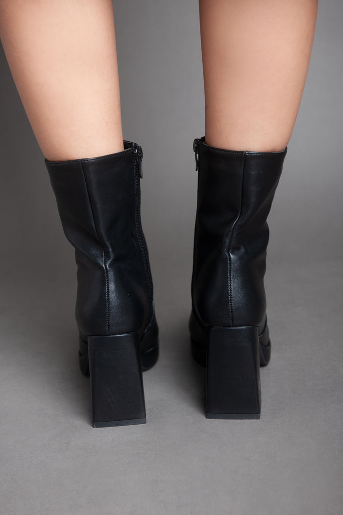 Bree Squared Heeled Half Boot - Black