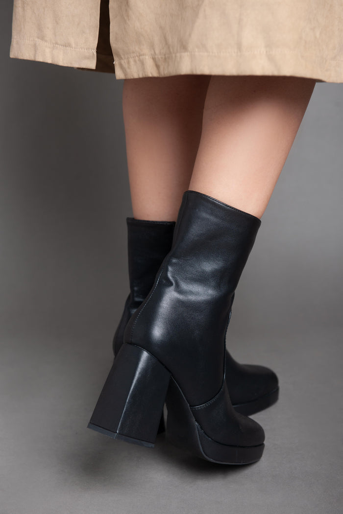 Bree Squared Heeled Half Boot - Black