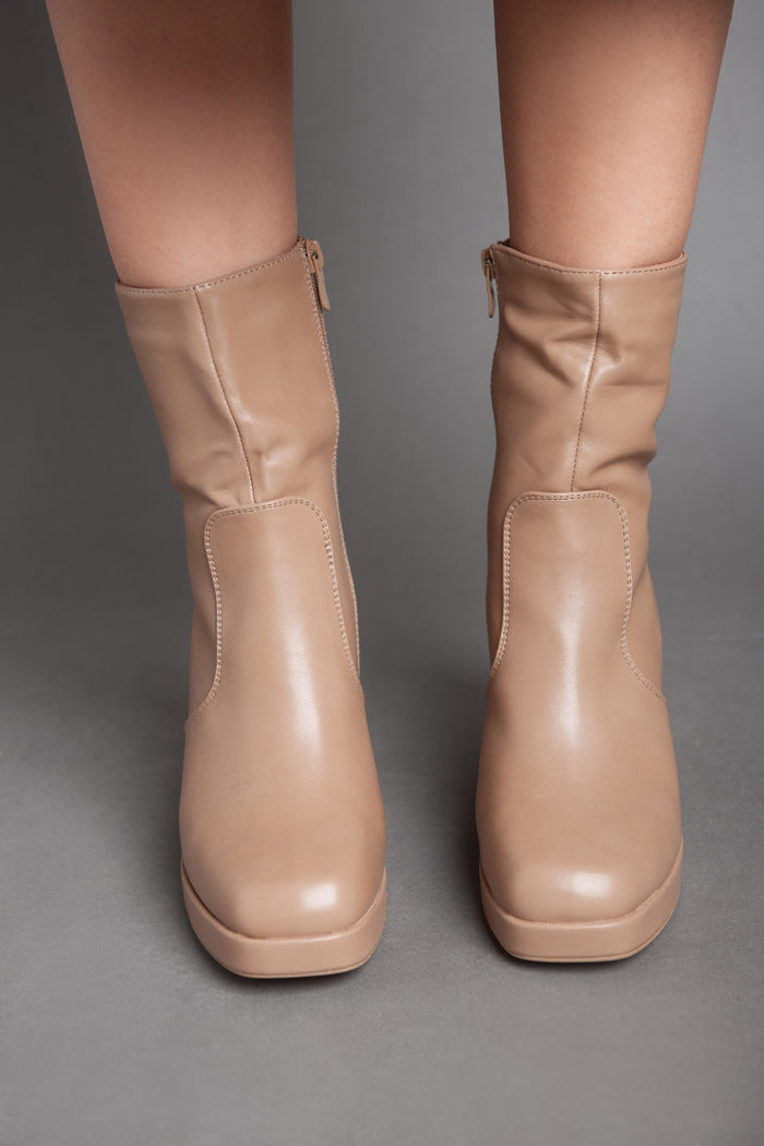 Bree Squared Heeled Half Boot - Camel